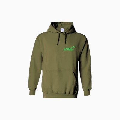 Felpa con cappuccio A pesca col Mosca con scritta Verde